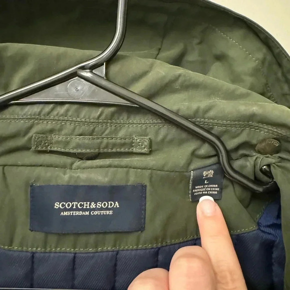 Vintage Forest Green Scotch & Soda Parka Jacket Removable Hood Hidden Buttons - Picture 6 of 12